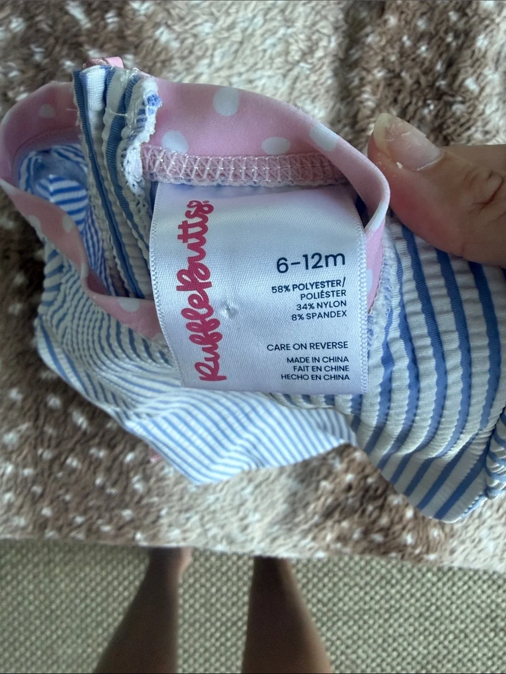 Ruffle butts 6-12 blue & White Striped Long-Sleeve Baby One-Piece with Pink